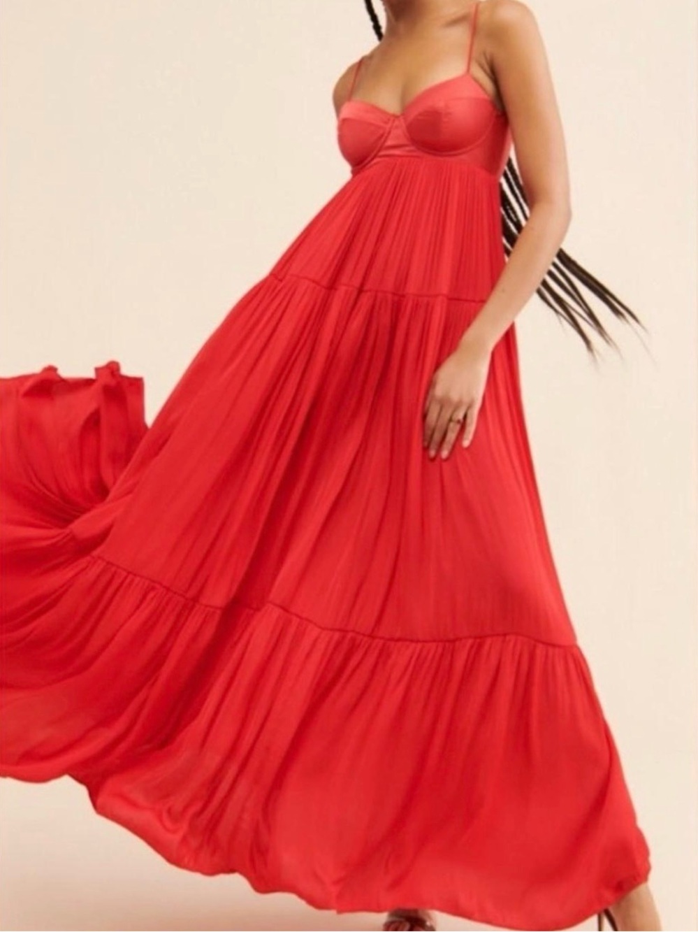 Free People Red Tiered Maxi Dress with Spaghetti Straps